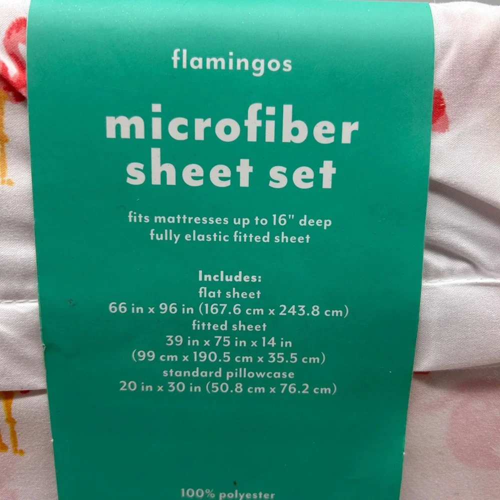 Pillowfort Twin Microfiber Sheet Set Pink Flamingos White 3 Piece Bedding NEW